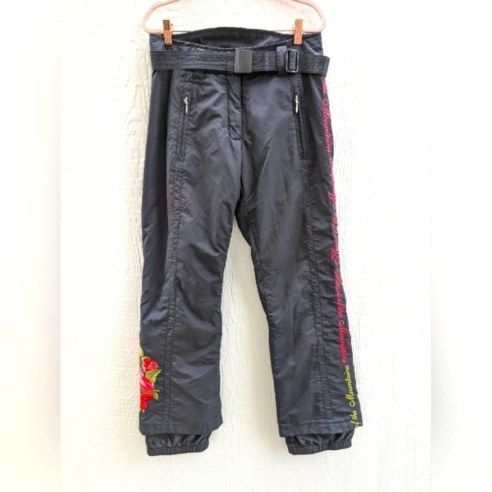 Obermeyer Black Floral Embroidered Ski Snow Pants Women's Size 6